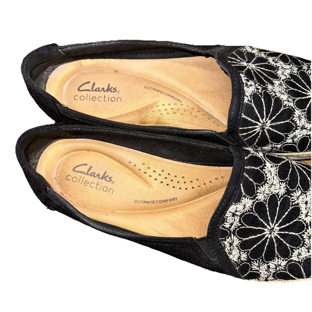 Clarks Collection Embroidered Canvas Slip-On Shoes Elaina Harbor Black Women's 9